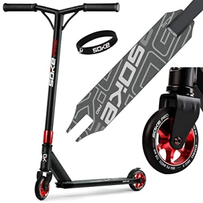 Image of SOKE Stunt Scooter PRO Kick with ABEC 9 Ball Bearings, Trick for Adults and Children, Two Wheels, Freestyle City Scooter, 2 Load Capacity 100 kg (Black/Red)