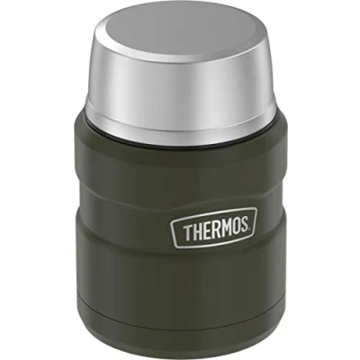 Image of Thermos SK3000AGTRI4 King Food Jar with Folding Spoon, Stainless Steel, Army Green