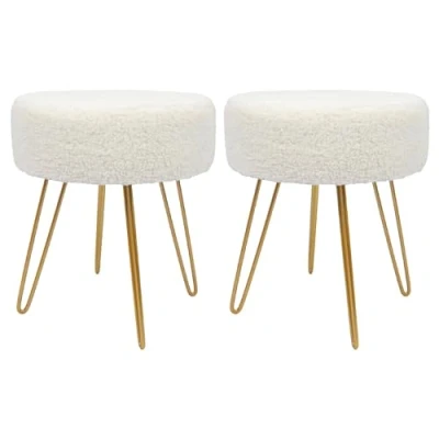 Image of Harbour Housewares 2x Cream/Gold H41 x D35cm Round Boucle Footstools Small Living Room Dressing Table Footstool Ottoman Pouffe Chair Seat