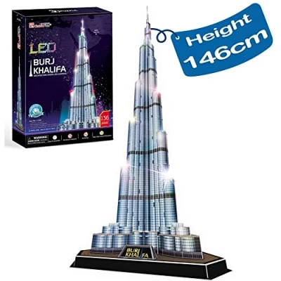 Image of CubicFun 3D Puzzles for Adults Dubai Burj Khalifa Night Edition 146CM with Multi Colored Lights, Architecture Model Building Kit Toys and Kids 136 Pieces
