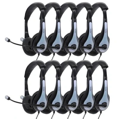 Image of Avid AE 36 White On Ear Stereo Headphones with Boom Microphone (10 Pack)