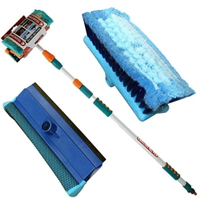 Image of 3M Heavy Duty ALUMINIUM TELESCOPIC Water Fed 9 Feet Extendable Car Van Trucks Caravans Conservatories Boats, Decking Wash Window Cleaning SQUEEGEE Brush Soft Cushioned Grip UK FREE P&amp;P