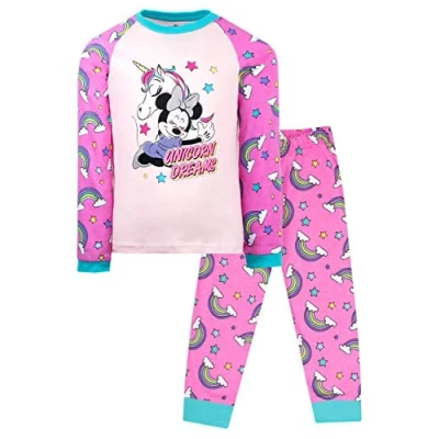Image of Official Minnie Mouse Set for Girls Age 3 8 Long Sleeve Pyjamas 100% Cotton Dress Up Merchandise Pink