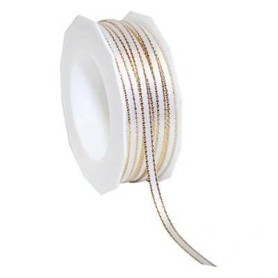 Image of Präsent Broadway Satin Ribbon White Gold 50 m Spool 5 mm width