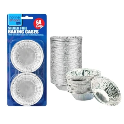 Image of HOMESHOPA Aluminium Foil Pie Trays Muffin Cases Cake Tins, 64Pk Small Silver Cupcake for Pudding Dishes, Basins Pancake Bun Cases, Baking Moi Moi, Muffin, Egg Tart