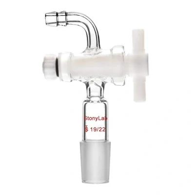Image of StonyLab Vacuum Flow Control Adapter with PTFE Stopcock, 19/22 Joint and Bent Hose Connection for Lab Supply