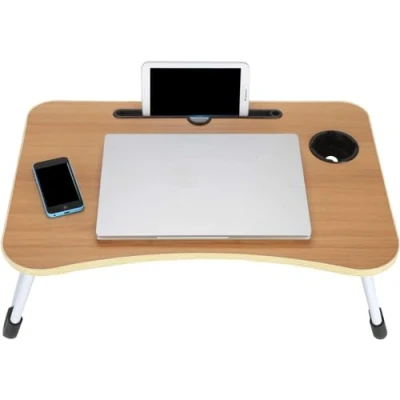 Image of Portable Folding Laptop Table Lap Tray, desk Foldable Tablet Stand Breakfast Tray for Sofa, Bed, Terrace, Balcony, Garden,Pool, Beach (Apple Wood)