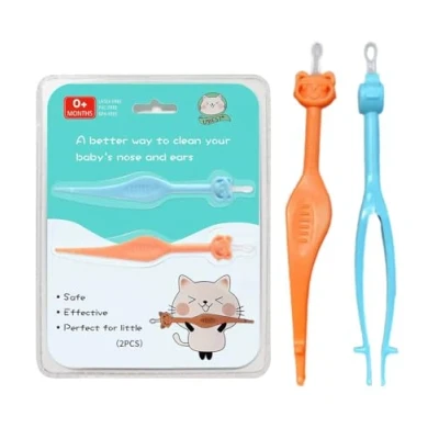 Image of Two Pack 3 in 1 Baby Nose and Ear Gadget, Safe Cleaner, Cleaning Tweezers, Infants Toddlers, Alternative to Nasal Aspirator Dual Earwax Snot Removal