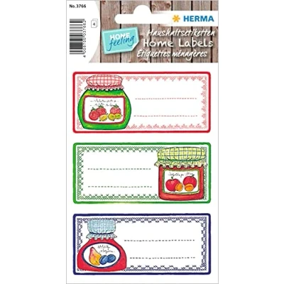 Image of HERMA 3766 76 x 35 mm Jam Preserving Labels, Self Adhesive Household Labels in Fruit Design for and Spice Jars, 12 Kitchen Stickers
