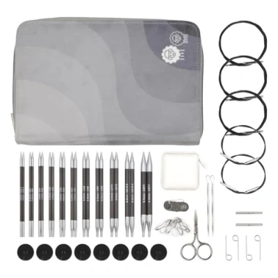 Image of KnitPro Karbonz Interchangeable Needle Set 11 x 13cm Circular Knitting Pin Pairs with Accessories Regal for Beginners, Professionals &amp; Gift Set, Black