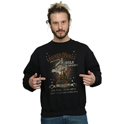 Image of Looney Tunes Men&#039;s Wile E Coyote Guitar Sweatshirt Black Large