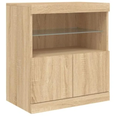 Image of vidaXL Modern Sideboard with Led Lights Sonoma Oak Brown Engineered Wood 60x37x67 cm Living Room Storage Organiser