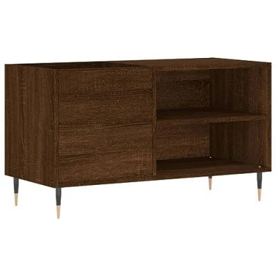 Image of vidaXL Record Cabinet Brown Oak Engineered Wood Vinyl Storage, with Sturdy Iron Feet and Smooth Surface Ideal for Living Room, Lounge Modern Home Décor