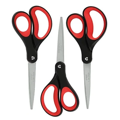 Image of LIVINGO Scissors, 8&quot; Office Scissors Stationery, Titanium Ultra Sharp for Home School Sewing Fabric Craft Supplies, Premium Stainless Steel Blades Shears, Comfort Grip（Red/Black）