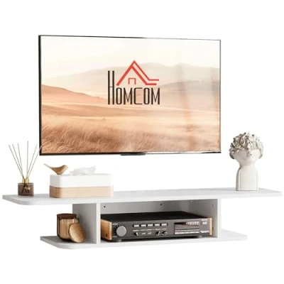Image of HOMCOM Floating TV Unit Stand for TVs up to 40&quot;, Wall Mounted Media Console with Storage Shelf, Entertainment Center, White