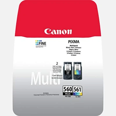 Image of Canon PG 560 Black + CL 561 Colour Genuine Ink Cartridges Multipack