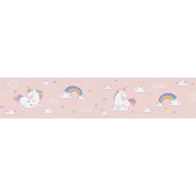Image of WPE® Pink Love Rainbow Unicorns Wallpaper Border Magical Wall Décor for Kids&#039; Rooms, Nurseries, or Playrooms Easy to Apply