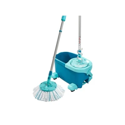 Image of Leifheit Clean Twist Disc Mop Ergo Mobile Set, Moisture Controlled Spin, Wheeled Bucket, Faster Cleaning, Easy Steer Micro Fibre 33cm Head with 360 Joint,Turquoise,46,6 x 26,5 26cm
