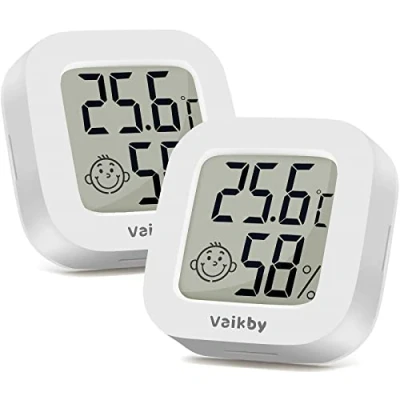 Image of 2Pack Room Thermometer Vaikby, Indoor Hygrometer, Mini Digital Temperature Humidity Meter Gauge Monitor, Large LCD Display Celsius for House, Greenhouse, Baby, Office, Home, Garden, Cellar