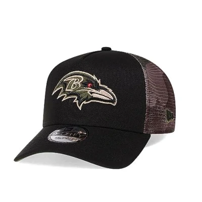 Image of New Era Baltimore Ravens Camo 9Forty A Frame Trucker Snapback Cap, black, One Size