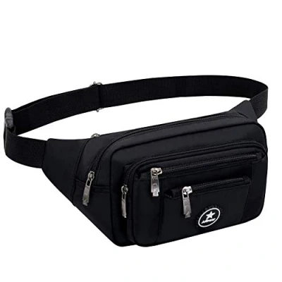 Image of Waterproof Bumbags and Fanny Packs Plus Size for Sport Hiking Large Waist Travel Pouch Bag Bumbag Women Men (Black)