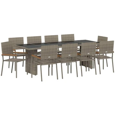 Image of vidaXL Garden Dining Set 11 pcs Grey Large Poly Rattan
