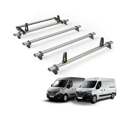 Image of Van Guard Roof Rack for Renault Master (2010+) 4 Aluminium Bars, Rear Ladder Roller &amp; Load Stops VG286 4/VGR 03
