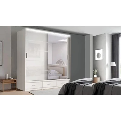 Image of Texas Modern Bedroom Sliding Wardrobe with LED Lights Ample Storage Space and Sleek Design comes in White/Grey/Black Width 205cm/256cm (White, 205cm).