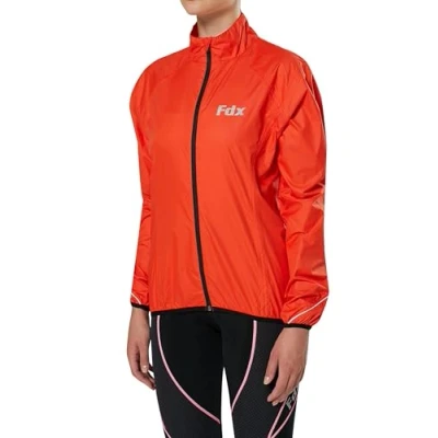 Image of FDX Cycling Jacket Women Waterproof Taped Seams Breathable Lightweight Cycle Rain Tops High Visibility Full Sleeves Reflective Jersey Windproof Coat for Riding, Running, Bike Racing (Red, L)