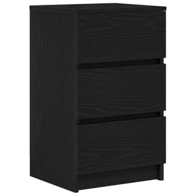 Image of vidaXL bedside cabinet black engineered wood nightstand 3 drawer modern style bedroom decor 39x35x65 cm
