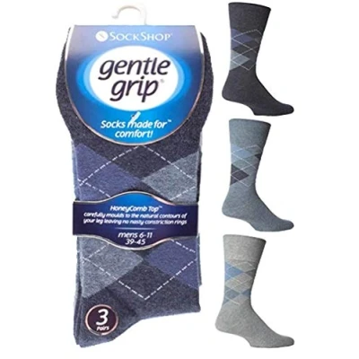 Image of Drew Brady 3 Pack Mens Gentle Grip Non Elastic Ankle Socks 6 11 (Blue)