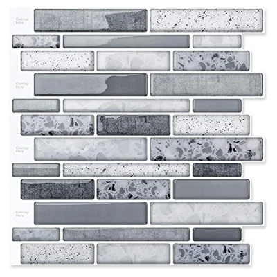 Image of Art3d Peel and Stick Brick Kitchen Backsplash Self Adhesive Wall Tile Stone Design, 10 Sheets (Grey Marble)