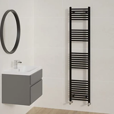 Image of NRG Straight Black Bathroom Heated Towel Rail Radiator Central Heating Ladder Rad Warmer 1800x400mm