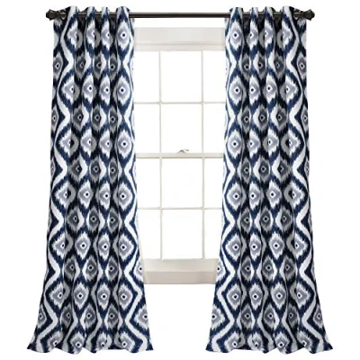 Image of Lush Decor Diamond Ikat Curtains Geometric Pattern Print Room Darkening Window Panel Set for Living, Dining, Bedroom (Pair), 84 x 52, Navy