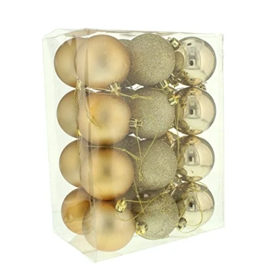 Image of Festive Productions Shiny/Matt/Glitter Champagne Gold Baubles in Box Pack of 24