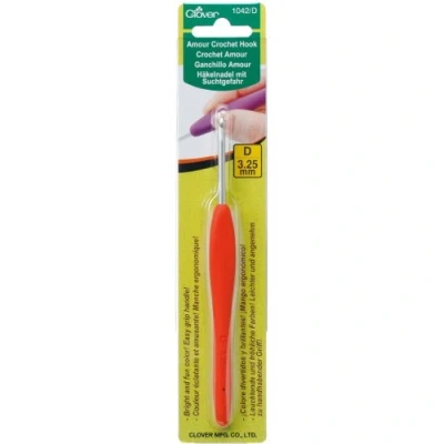 Image of clover 1042/D Amour Crochet Hook Size D3/3.25mm, Other, Multicoloured, 3.27 x 6.44 22.32 cm
