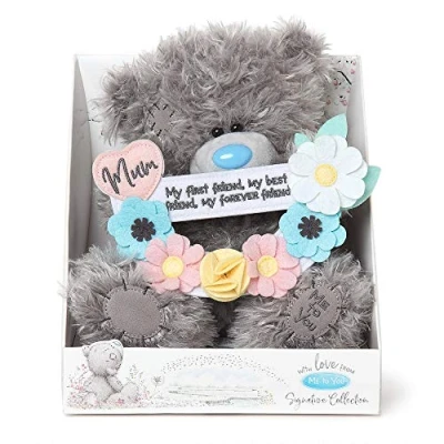 Image of Me to You Tatty Teddy with Flowers and Message for Mum Official Collection,Blue,grey,silver