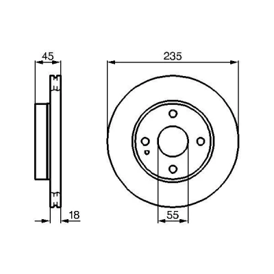 Image of KDX503325X Brake disc BOSCH 0 986 478 241 235mm 18mm 4 100mm Vented, internally vented Oiled MAZDA: MX 5 I, FAMILIA 4, 323C IV Hatchback