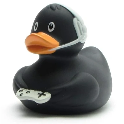 Image of Rubber Duck Gamer Black I Squeaky Ducks L 10 cm Includes Bath Keyring in Set
