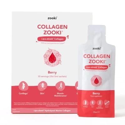 Image of Zooki Marine Collagen Liquid Sachets 5,000mg Great Taste, Sugar Free High Strength Supplements for Women &amp; Men Skin, Joints Hair (Berry Flavour, 30 Servings)