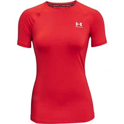 Image of Under Armour Women&#039;s HeatGear Compression Short Sleeve T Shirt, Red (600)/White, Large