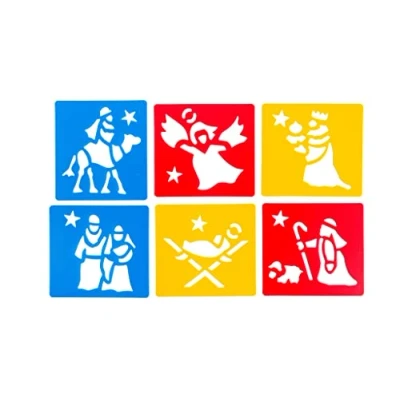 Image of Christmas Crafts Washable Strong Plastic Stencils Nativity Scene Themed Pack of 6