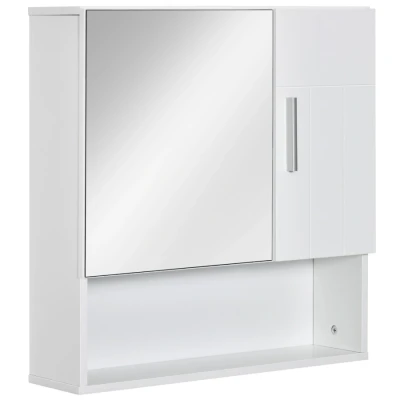 Image of kleankin Bathroom Mirror Cabinet, Wall Mounted Storage Cupboard Organizer with Double Doors and Adjustable Shelf, White