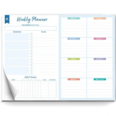 Image of Clever Fox Weekly Desk Planner Desktop To Do List Notepad &amp; Planning Pad for Boosting Productivity, 50 Tear Off Journal Sheets, Size: 21.5 x 28 cm (Blue)