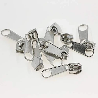 Image of Leekayer 50PCS #5 Shiny Silver Pulls for Nylon Coil Zippers Metal Zipper Sliders Jacket Luggage Purses Bags Bulk(Chrome) Brass Slider
