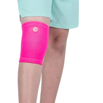 Image of KARM Kids Knee Support Sleeve Childs Compression for Children Girls &amp; Boys Junior Sports Football Joint Pain Conditions (Neon Pink)