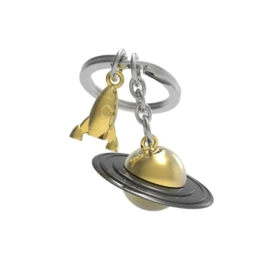 Image of O meta[l]morphose METALMORPHOSE MTM10A Gold Helium Balloon Keyring Letter A with Silver Charm, Black/Gold, One Size, Planet