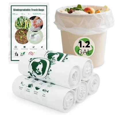 Image of Biodegradable Bin Bags 120Pcs, 6 Liter Small Liner, 100% Recycled, Tough &amp; Degradable Compost Rubbish for Household, Bathroom, Office, Kitchen Trash Food Waste (Fits 0.8 1.2 Gallon Bins)