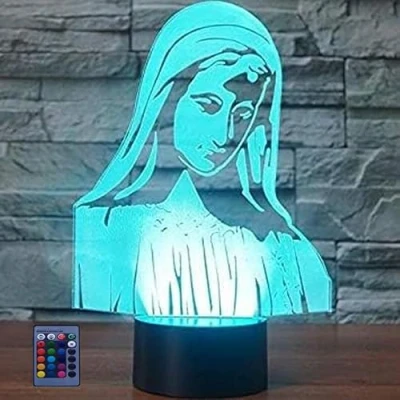 Image of HPBN8 Ltd 3D Virgin Mary Night Light USB Powered Remote Control Decor Table Desk Lamps 7/16 Color Changing Lights LED Lamp Xmas Home Love Brithday Children Kids Gift
