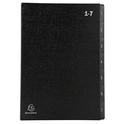 Image of Exacompta Ref 57007E Multipart File 250 x 330mm in Size, Suitable for A4 Documents, 270gsm Recycled Card, Expanding Spine, 7 Sections (Labelled 1 7) Black